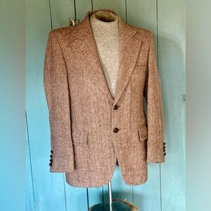 VTG Scottish Herringbone Harris Tweed Sport Coat Blazer Brn 42R Mint